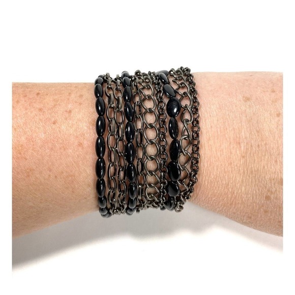 Bracelet Multi Strands Gunmetal Multiple Strands Toggle Clasp 6.5” - Picture 3 of 4